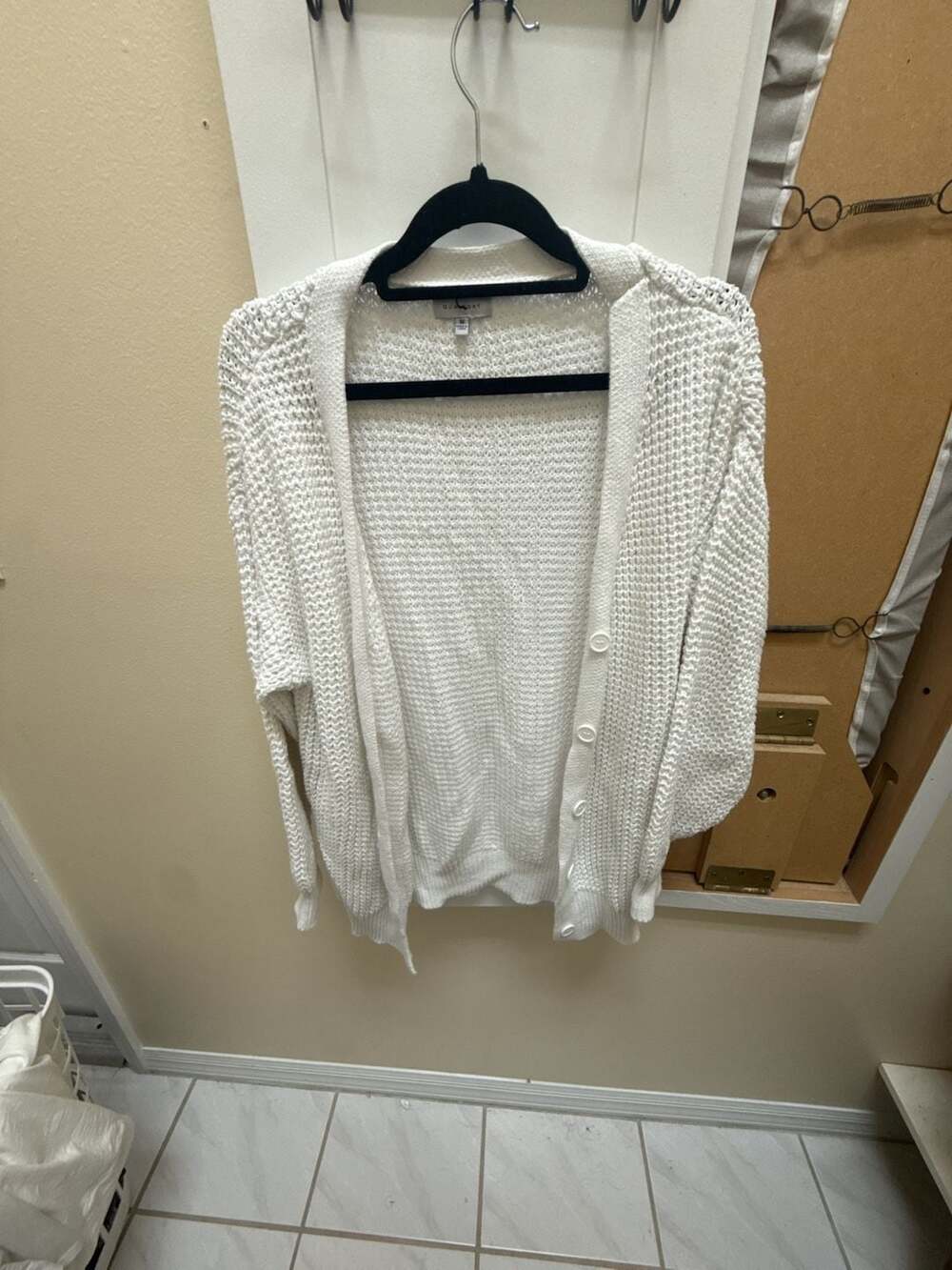 Qualfort Women's White 100% Cotton Button-Front Knit Cardigan Size M